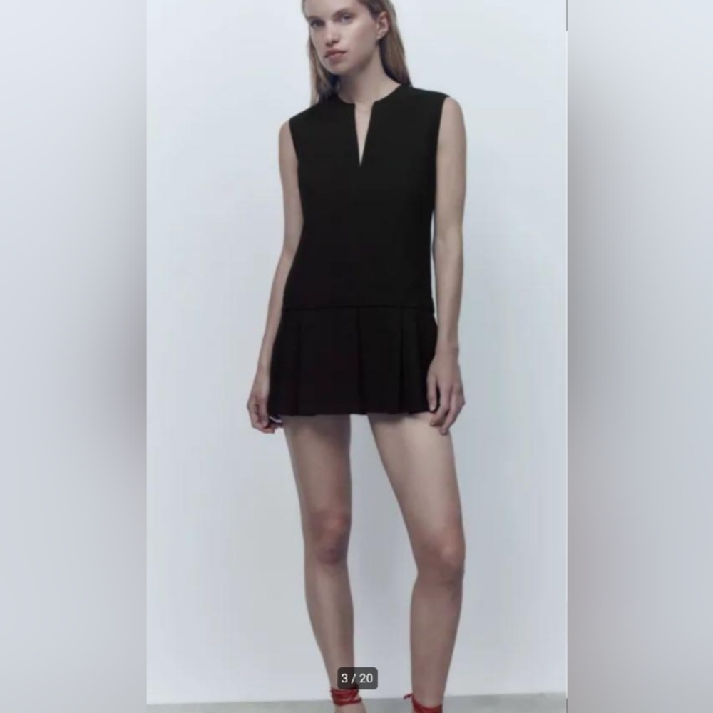 Zara Black Pleated Mini Dress